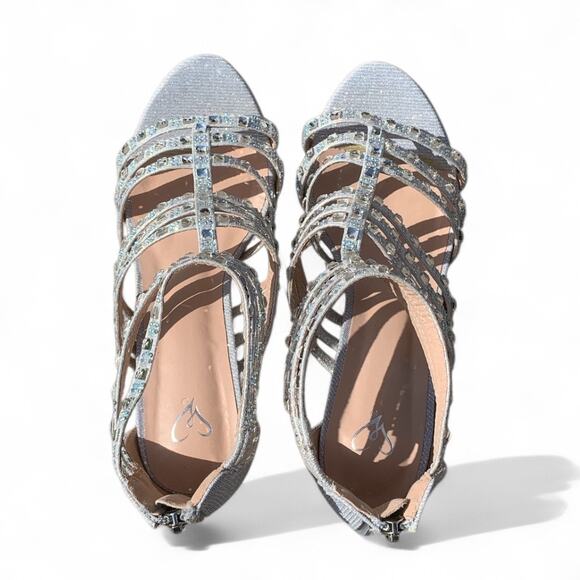 Silver Crystal Cage Stilettos with Heel Zipper-Windsor-Shay-Size 8 - Picture 8 of 10